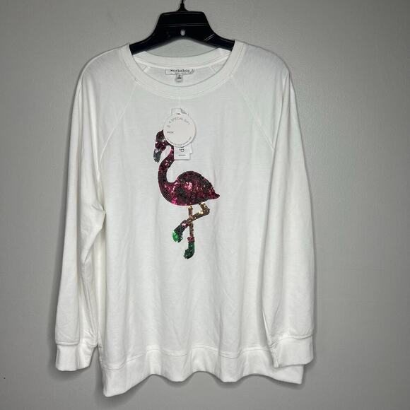 Workshop Republic Clothing Woman’s XL Sequin Flamingo Holiday Long Sleeve Top - Picture 2 of 10